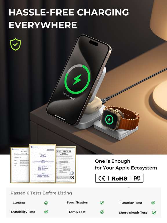 [Amazon Prime] LISEN 3 in 1 Ladestation für Apple Watch Und iPhone Mehrere Geräte Magsafe Ladestation (Händler NoneSTOP)