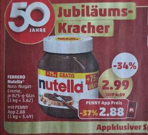 [Penny App] Nutella für 2,88€ je 825g Glas (3,49€/kg)
