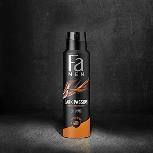 (Prime Spar-Abo) Fa Men Deodorant & Bodyspray Dark Passion mit sinnlich-frischem Duft, 48h Schutz, 150 ml (1er Pack)