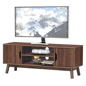 COSTWAY TV-Lowboard Fernsehschrank Holz, TV-Schrank für TVs bis zu 50", Fernsehtisch mit Türen und Regal für Wohnzimmer 120 x 39 x 47 cm