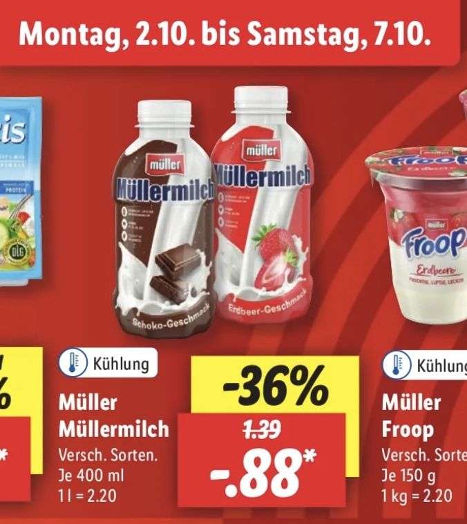 LIDL: Müllermilch nur 88 Cent! (versch. Sorten)