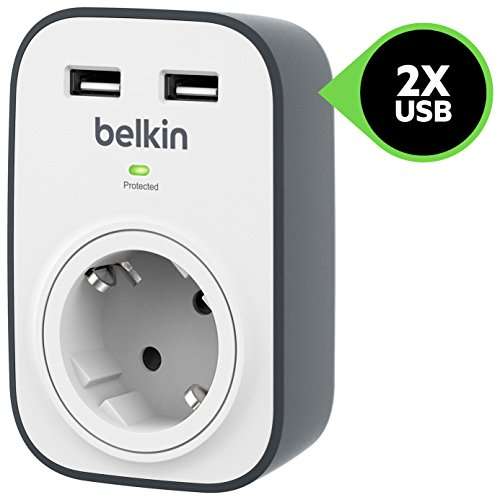 Belkin Surge Plus SurgeCube Überspannungsschutz Steckdosenadapter (inkl. 2 USB Anschlüsse mit 2,4A) [Prime]