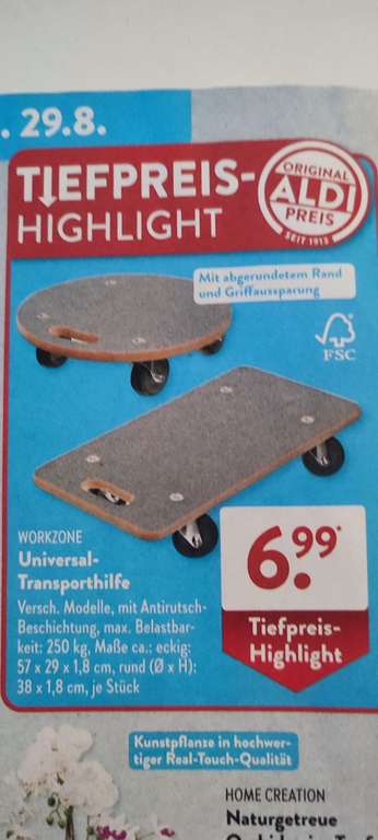 Praktisches Rollbrett/Transporthilfe fr nur 6.99 ab 29.08.24 bei ALDI SD  | mydealz