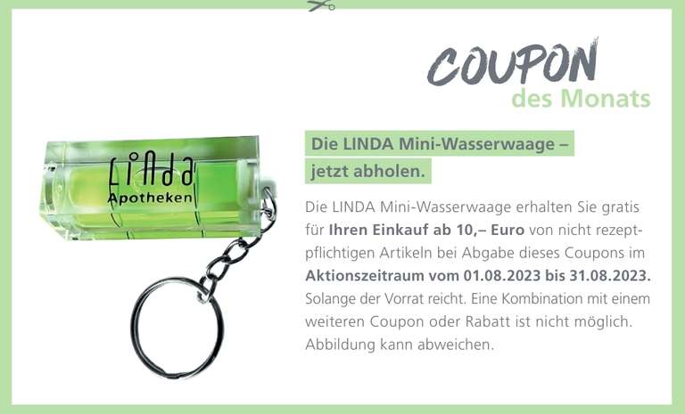 Linda Apotheken: Gratis Wasserwaage ab 10€ Einkaufswert