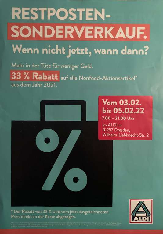 [Lokal] [Aldi Nord] 33% Rabatt Nonfood-Aktionsartikel in Dresden