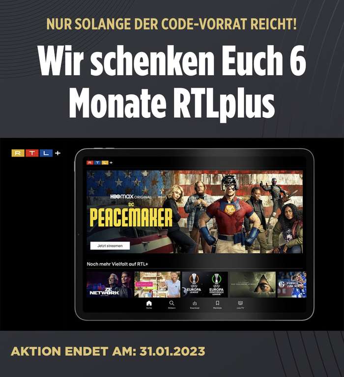 KOSTENLOS 6 Monate RTL+ Streaming für BILD+ User