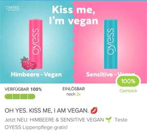 Oyess Vegan - 100% Cashback auf Sorten Himbeere/Sensitive (2x einlösbar)