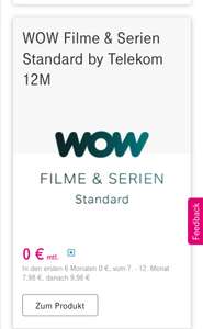 Telekom MagentaTV Kunden WOW Filme & Serien 6 Monate 0€ dann 7,98€/Monat + Premium 30€ 12 MLZ