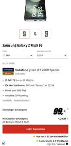Vodafone Netz: Samsung Galaxy Z Flip 5 512GB im Allnet/SMS Flat 20GB LTE für 29,99€/Monat, 99€ Zuzahlung, 50€ Wechsel-Bonus