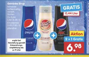 [Netto MD] 3 Flaschen SodaStream Sirup - Pepsi, SchwipSchwap u.a. 0,44l