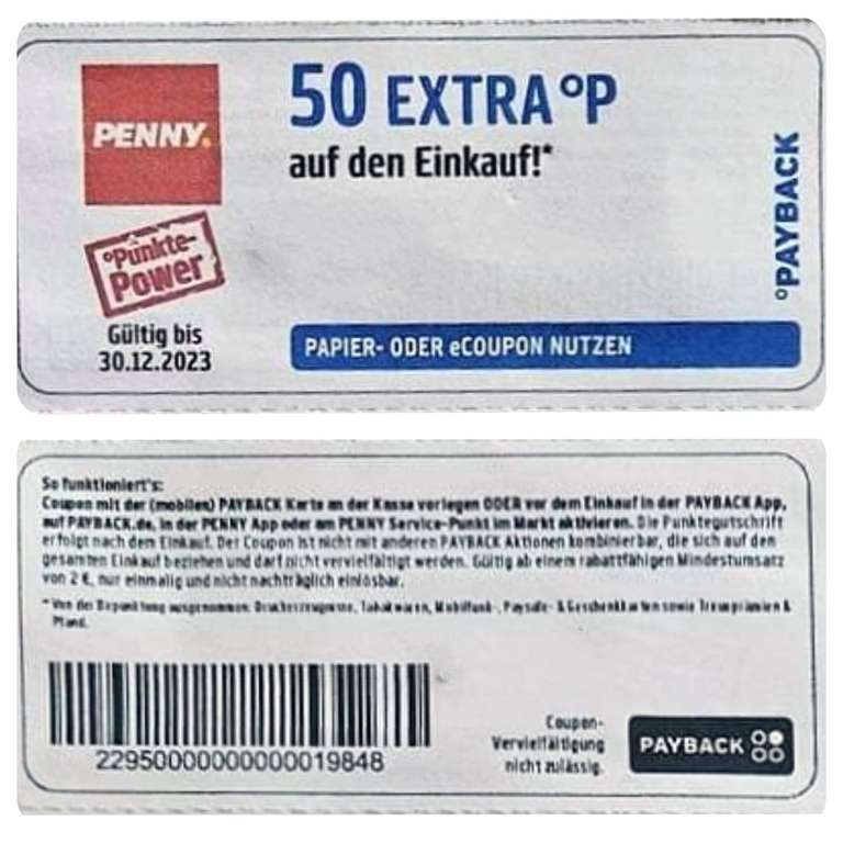 [ Penny | Payback ] 100 Extrapunkte & 50 Extrapunkte ab 2€ + Kundenmagazin Coupons