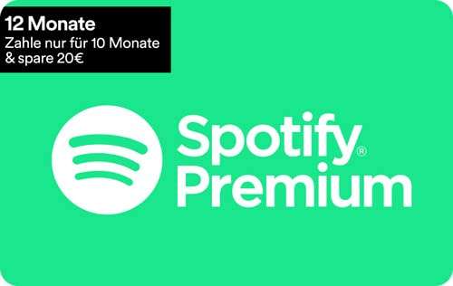 [Amazon] Spotify Premium Gutschein für mindestens 60€ kaufen (z.B. 12 Monate für 99€) - 10€ Amazon Aktionsguthaben geschenkt