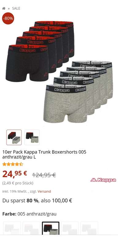 Kostenloser Versand bei Superdeal24.de z. B. 10er Pack Kappa Boxershorts