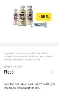 Edeka (Genuss+) App - 50% auf YFood Drinks oder YFood Riegel