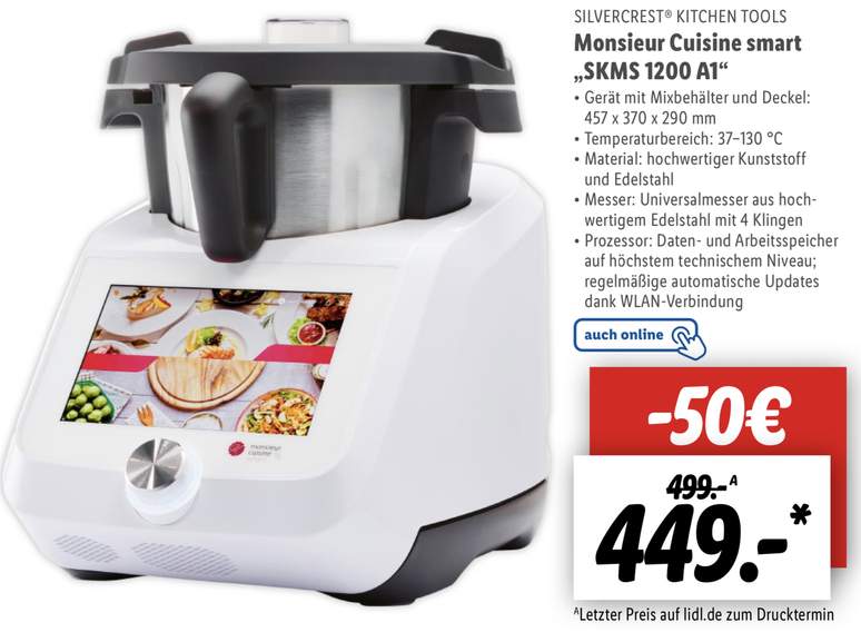 SILVERCREST Monsieur Cuisine smart SKMS 1200 A1 Küchenmaschine für 449€  statt 499€ (Online u. Filialen) | mydealz