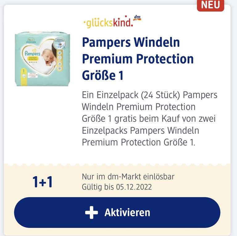 Personalisiert - DM Glückskind - Kaufe 1 erhalte 2 - 1x Gratis Premium Protection Windeln Gr. 1 beim Kauf eines Einzelpack