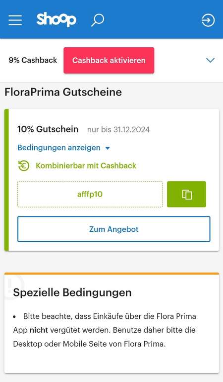 10% Rabattcode FloraPrima + 9% Cashback via Shoop