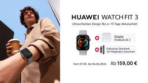 Huawei Watch Fit 3 + FreeBuds SE 2 (1.82", AMOLED, 480x480, 1500nits, ~7d Akku, GPS, HR, SpO₂, Schlaf, Zyklus, Mikrofon, Lautsprecher, 5ATM)