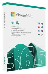 Microsoft 365 Family | 6 Nutzer | Mehrere PCs/Macs, Tablets und mobile Geräte | 1 Jahresabonnement |Box
