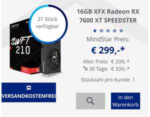 16GB XFX Radeon RX 7600 XT SPEEDSTER SWFT210