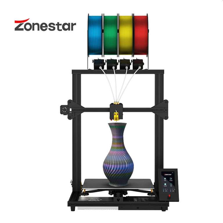Zonestar Z8PM4 Pro 3D-Drucker (30x30x40cm Bauraum, Titan Extruder, 4 Farben bzw. Filamente, ABL, duale Z-Achse, 32bit Mainboard, 4.3" LCD)
