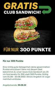 (OFFLINE) Subway Subcard 15cm Club Sandwich für 300pkt