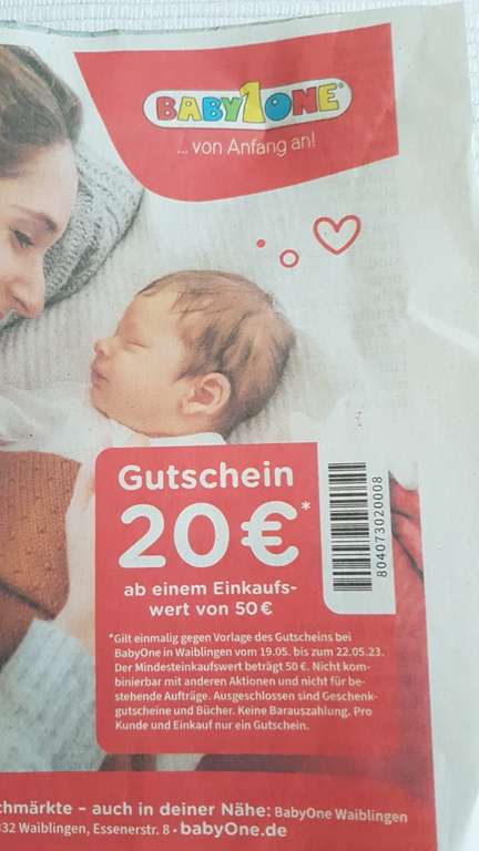 20€ Gutschein BabyOne Waiblingen ab 50 € Einkaufswert