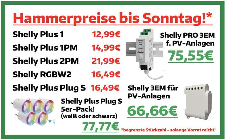 Shelly Rabattaktion bei shellyparts - bis Sonntag - zB. Shelly Plus 2PM 21,99€