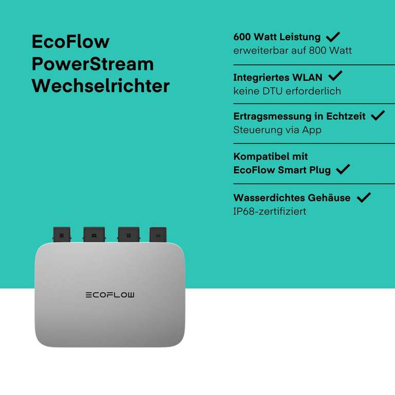 Bestpreis Ecoflow Balkonkraftwerk Microwechselrichter PowerStream Wechselrichter (600W/800W)