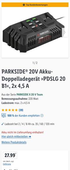 LOKAL] Parkside Card A mit mydealz Akku-Doppelladegerät Kaufland PDSLG 20 | 2x Performance 16.99€ B1, - 20V 4,5