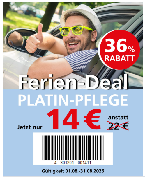 [CleanCar Deutschland & Österreich] Ferien Deal - Platin Pflege für nur 14 € - Einfach Post oder Screenshot vorzeigen