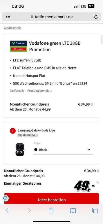 Media Markt Tarifwelt Samsung S 22 Ultra 128 ( Vodafone ) /(O2 Free L boost 120 GB 100€ Wechselbonus)