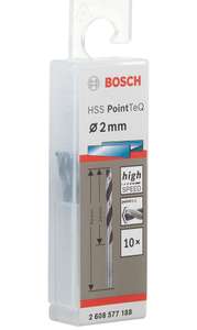 Bosch Professional 10 Stück Ø 2 mm HSS Spiralbohrer PointTeQ (für Metall, 2 x 24 x 49 mm, Zubehör Bohrschrauber) PRIME