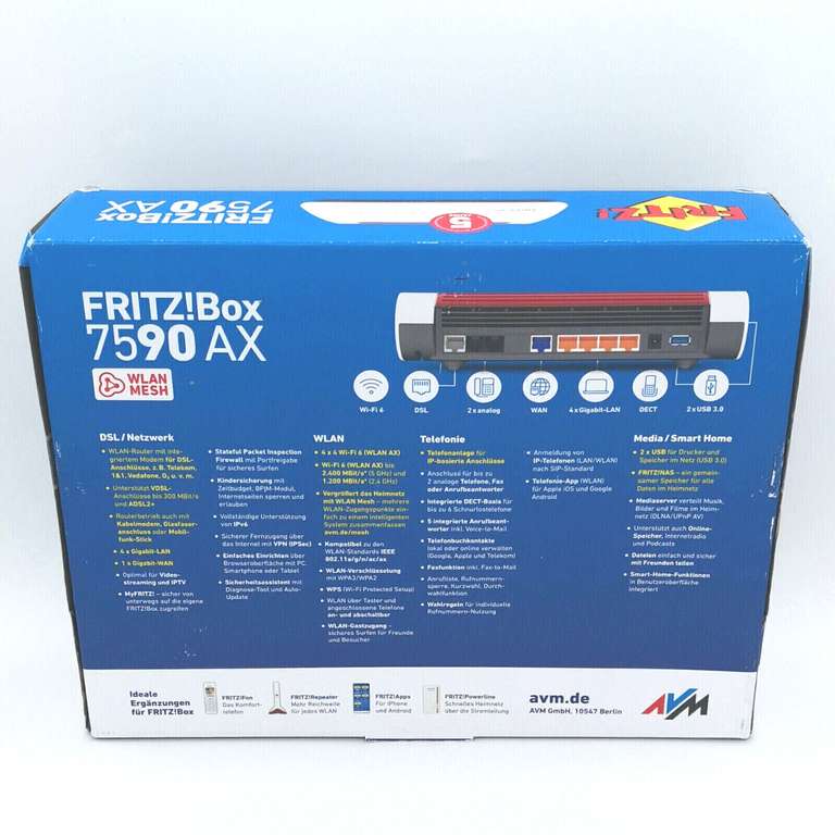 AVM FRITZ!Box 7590 AX V2 WiFi 6 WLAN Mesh Router neuwertig für 199,90€ - Neupreis: 219€