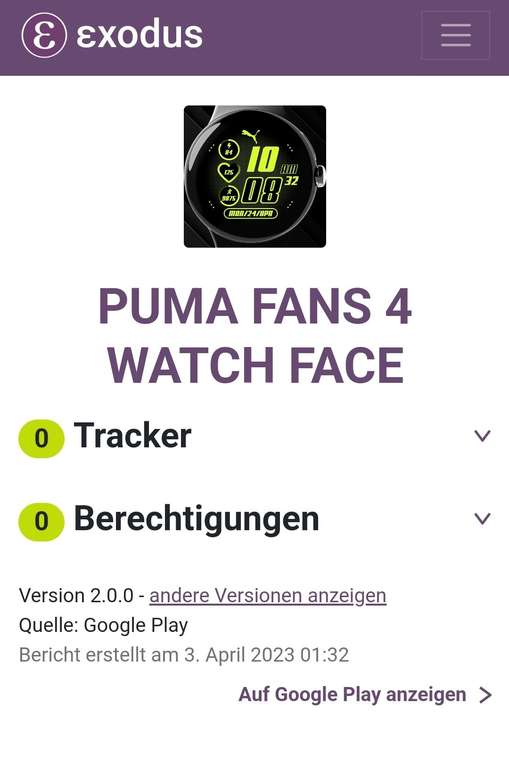 (Google Play Store) PUMA FANS 4 WATCH FACE (WearOS Watchface, digital)
