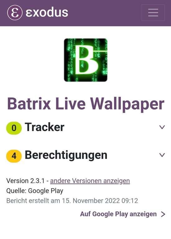 (Google Play Store) Batrix Live Wallpaper (Matrix Live-Wallpaper, Android)