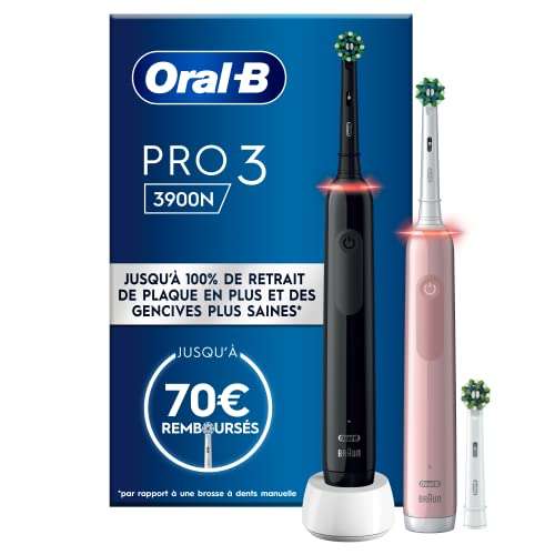 [Amazon.fr] Oral-B Pro 3 3900 Elektrische Zahnbürste (Doppelpack) Geschenk Mann/Frau, schwarz/pink