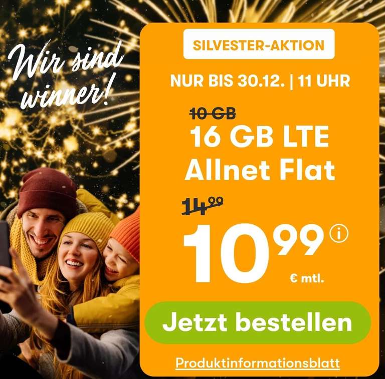 winsim 16 GB All net Flat für 10,99€ (monatlich kündbar)