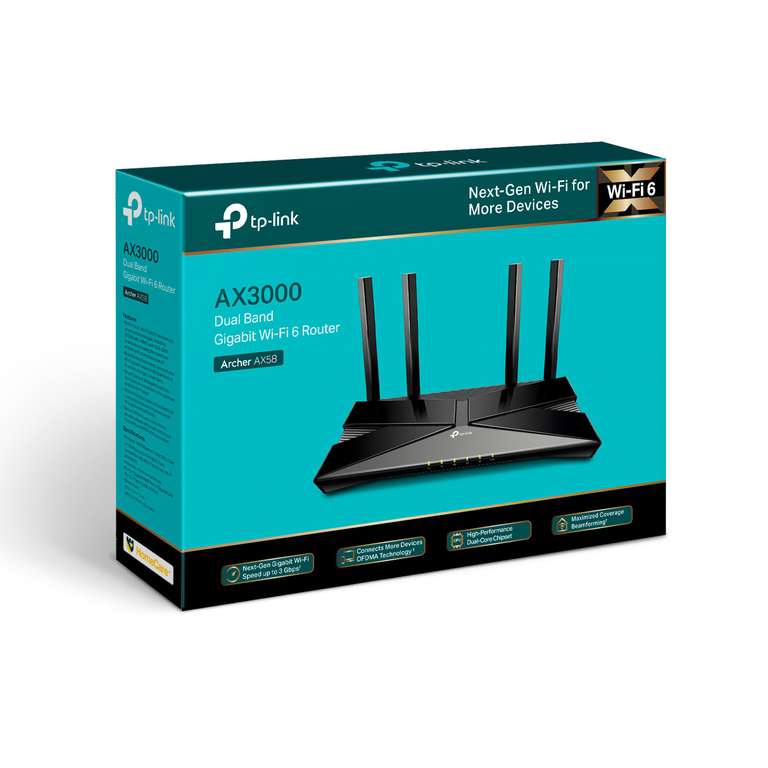 TP-Link Archer AX58 Wi-Fi 6 WLAN Router, Dualband AX3000, 5 Gigabit-Ports, WPA3, Kindersicherung, Gast-Netzwerk, Keine DSL-Funktion