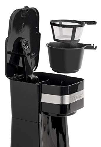 Bestron Kaffeemaschine mit Isolierbecher, Für gemahlenen Filterkaffee, 2 Große Tassen, 750 Watt, Edelstahl, 0.42 liters , Farbe: Schwarz