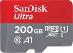 SanDisk Ultra 200 GB microSDXC Speicherkarte + SD-Adapter mit A1 App-Leistung bis zu 120 MB/s, Klasse 10, U1 19,99€ (Prime(MM/Saturn)