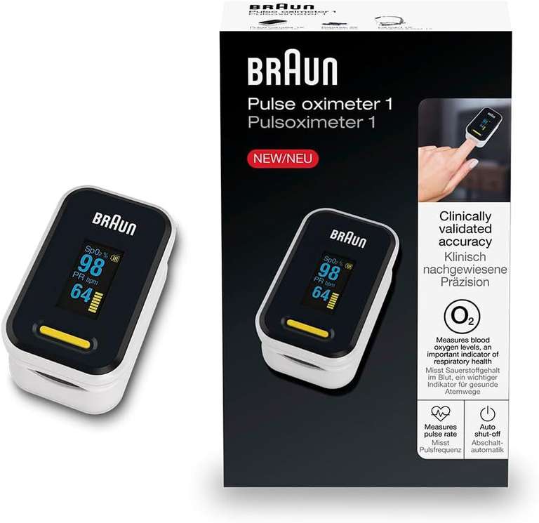 Braun Healthcare Pulsoximeter 1 (Sauerstoffsättigung, Blutsauerstoffgehalt, klinisch genaues) YK-81CEU (B-Ware) (PVG 19,99€)