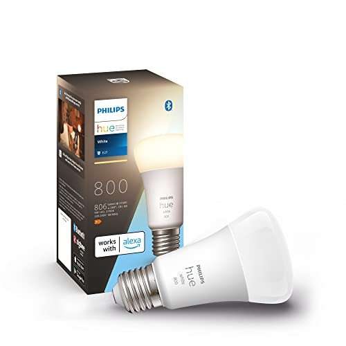 PERSONALISIERT Philips Hue White E27 Lampe,806lm, dimmbar, warmweißes Licht, steuerbar via App, kompatibel mit Amazon Alexa (Echo, Echo Dot)