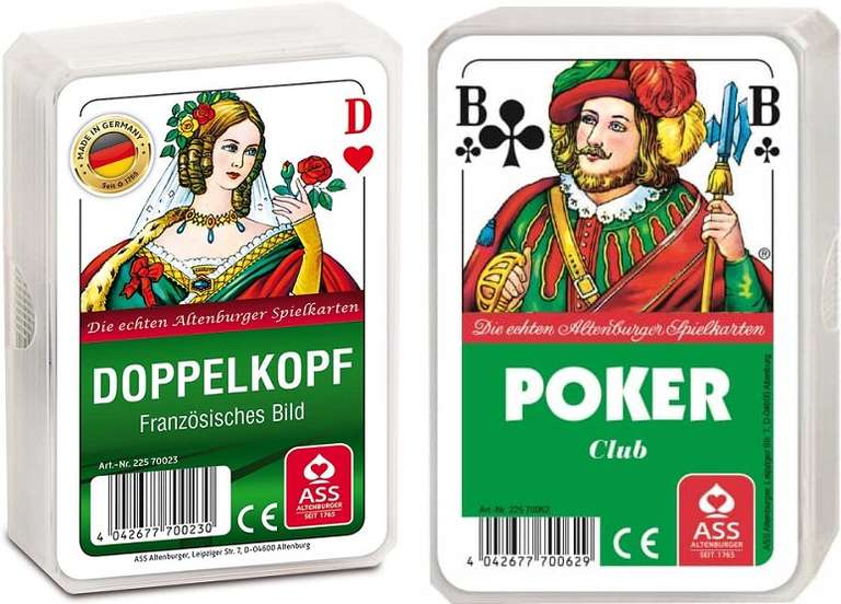 Ass Altenburger Karten reduziert, z.B. Poker für 2,38€, Doppelkopf für 2,44€, Romme für 4,26€, Top ASS ab 1,74€ [Prime]