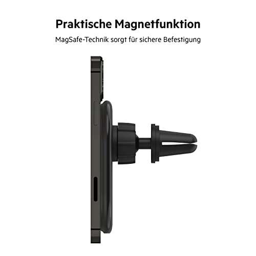 (prime Day) Belkin BoostCharge drahtloser magnetischer Kfz-Telefon-Halter, kompatibel mit MagSafe (10W ;inkl. Kabel und Ladegerät)