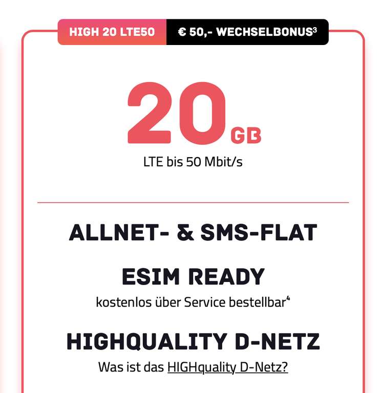 [Telekom-Netz] 20 GB im High 20 Tarif (50 Mbit/s) für 15,00€ / Monat & Allnet-Flat + 0€ AP + 50€ RNM Bonus | Flex Tarif für 15€ + 19,90€ AG