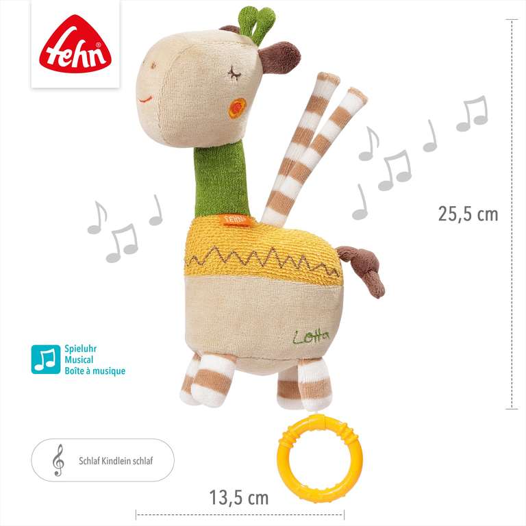 Fehn Spieluhr Baby Giraffe 20cm - Melodie "Schlaf Kindlein schlaf" / Fühlbuch Loopy & Lotta - Buggybuch für 8,99€(Prime)