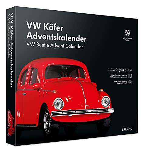 FRANZIS 55255 - VW Käfer Adventskalender rot, Metall Modellbausatz im Maßstab 1:43 (prime)
