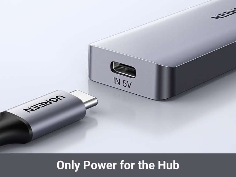 Ugreen 4 in 1 Hub USB-C auf 4x USB (A) 3.0, Anschlussmöglichkeit für externes Netzteil