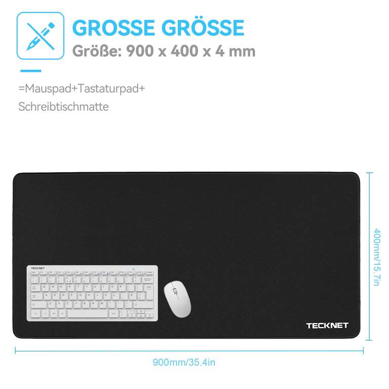 (Amazon Prime) TECKNET Mauspad XXL Gaming, 900x400 mm Mousepad, Gamer Mouse Pad